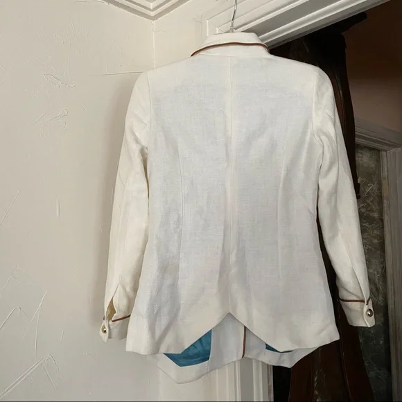 Michele NegriMade in Italy Linen / Cotton / Leather Herringbone Blazer